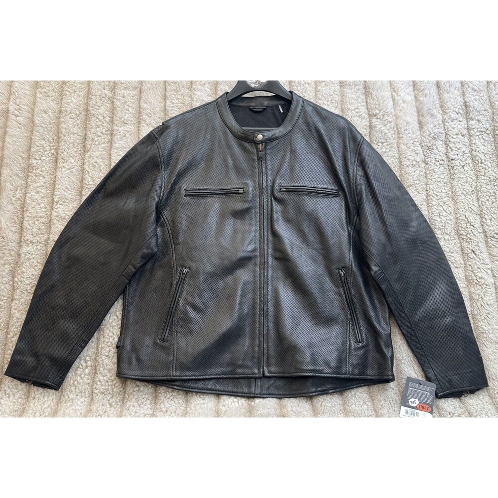 First Mfg Men's Motorcycle Perforated Leather Jacket Long Sleeve Size 4X